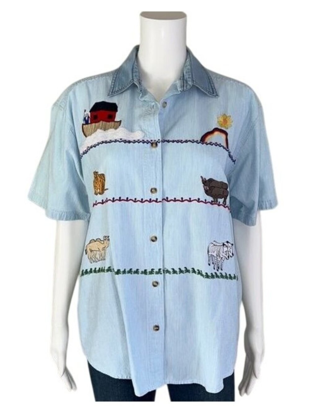 Vintage Embroidered Noah's Arc Button Front Top - L